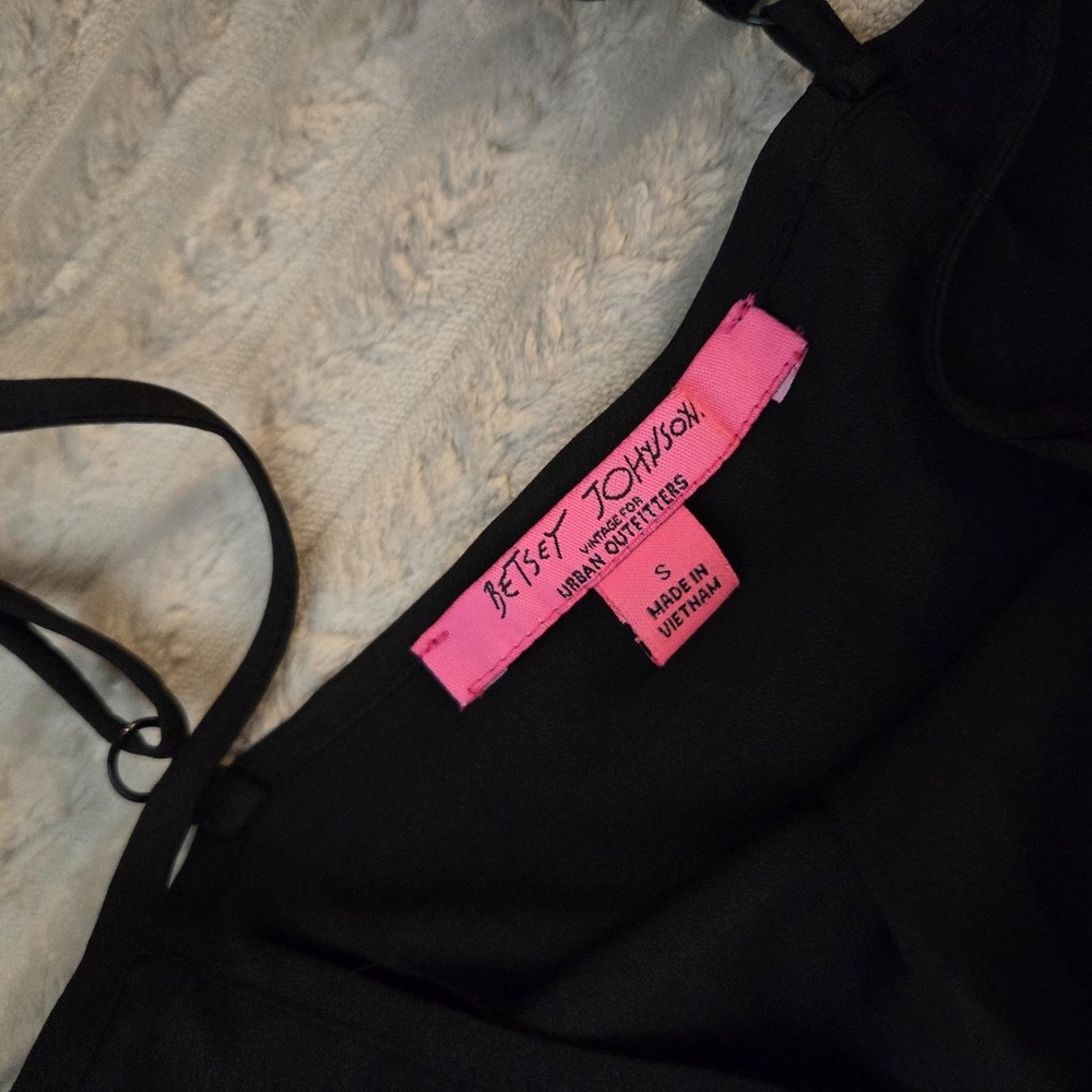 Y2K Betsey Johnson Urban Outfitters S Rosebud Maxi Dress Black Pink With Slip - Picture 10 of 14